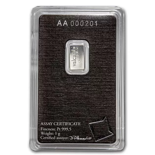 Sztabka Platyny Valcambi 1 g - obrazek 2
