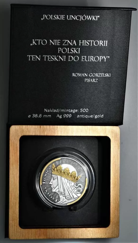 Królowa Jadwiga 1 uncja Srebra AntiqueGold - obrazek 3