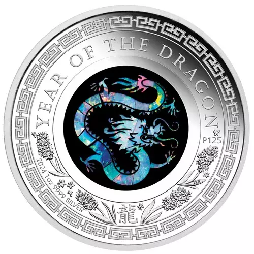 Lunar Rok Smoka 1 uncja srebra 2024 Proof Opal
