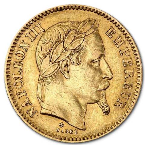 Francuskie 20 Franków Napoleon III z laurem 5,81 g Złota Moneta