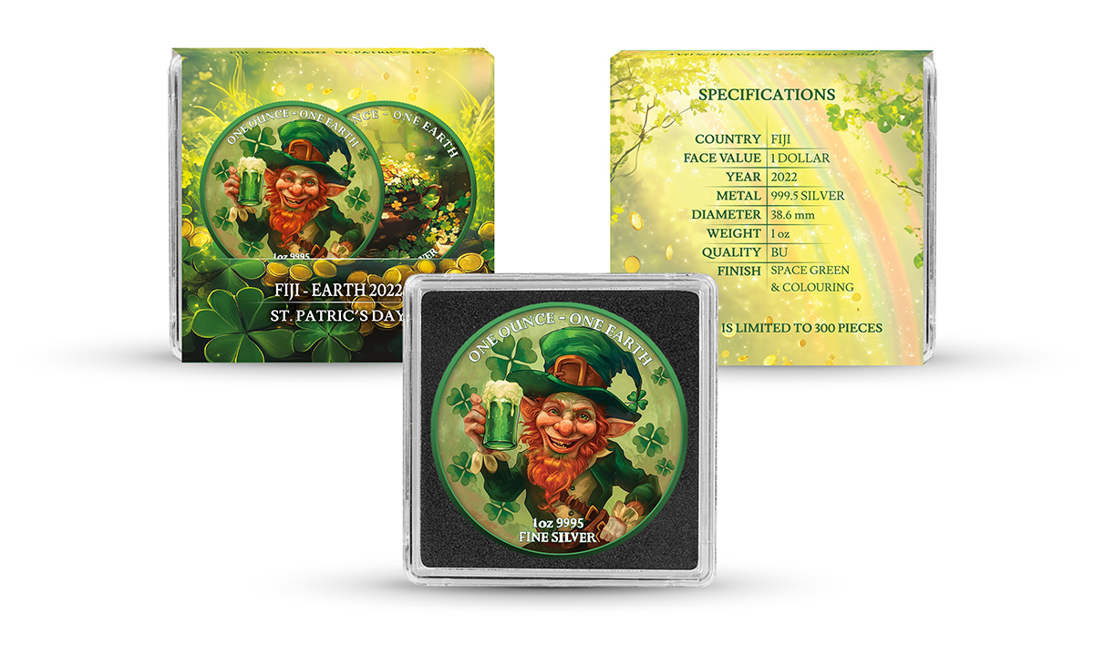 Srebrna moneta St. Patrick Day Fiji 1 uncja srebra 2022 - obrazek 3