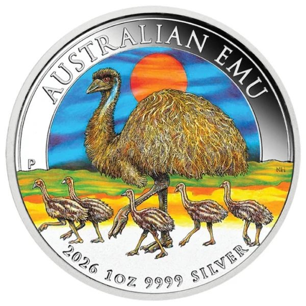 Australijski Emu 1 uncja Srebra 2026 Kolorowana