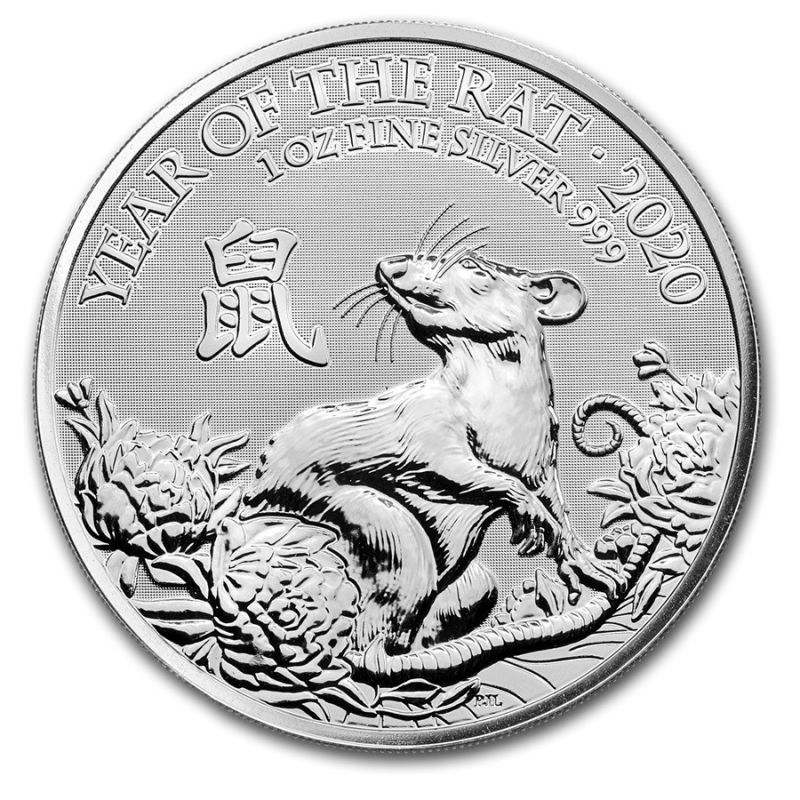 Srebrna moneta Lunar UK: Rok Szczura, 1 oz, 2020