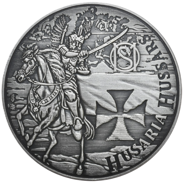 Husaria 3 srebrna moneta 1 uncja Antique z logiem Smoczej Mennicy